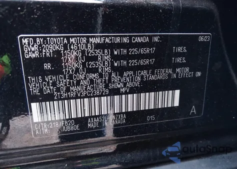 2023 Toyota Rav4 Le z USA, uszkodzony, nr VIN 2T3H1RFV3PC238729